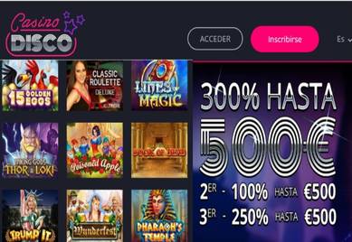 500 euros promocionales por el bono de bienvenida Casino Disco